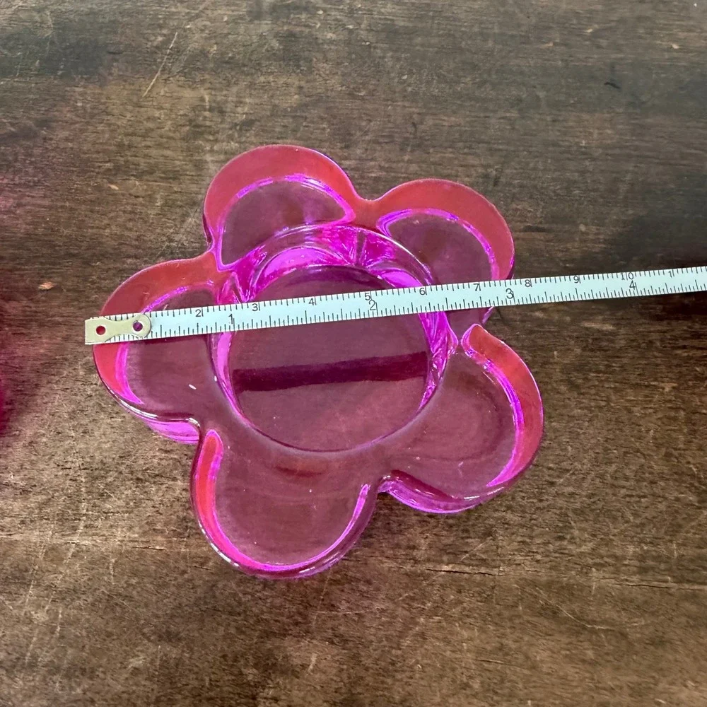 Retired PartyLite Color Lites Purple Flower Glass Tealight Holders Y2K Lot of 2 - Picture 3 of 3